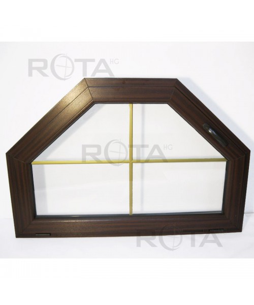 Okno trójkątne trapezowe 1250x830 uchylne PVC Mahoń szpros złoty